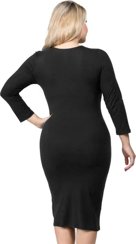 Vista 6 de ICONOFLASH Women's 34 Sleeves Midi Bodycon Dress Crew Neck Fitted Dresses with Plus Size Options