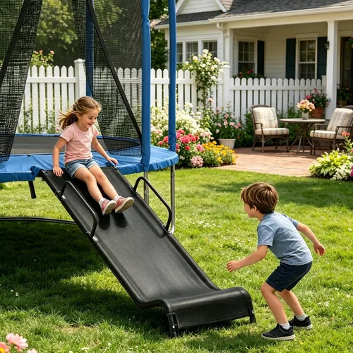 Vista 4 de Universal Trampoline Slide 60" * 20" Slide with 2 Iron Plasticized Handles Buffer Bottom Wear-Resistant Fabric Safety Ladder for Kids and Toddle