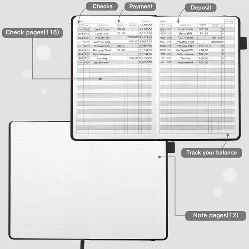 Vista 4 de JUBTIC Registros de cheques A5 para chequera personal, registros de transacciones de contabilidad para pequeñas empresas. Rastrea pagos, finanzas