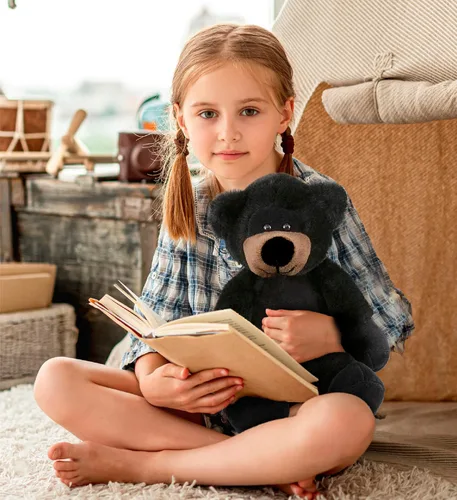 Vista 7 de DolliBu Peluche de oso negro – Oso negro suave y abrazable de pierna larga, adorable juguete de peluche para jugar, lindo regalo de vida silvestre