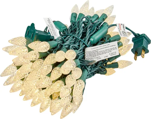 Vista 10 de BOHON Luces de Navidad rojas, blancas y verdes, tira de 50 luces LED facetadas C6 de 17 pies, enchufable, cable verde extensible, mini tira de luces