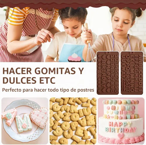 Vista 6 de 2 moldes de silicona para chocolate, moldes de letras de números, moldes reutilizables para dulces con símbolos de decoración de feliz cumpleaños