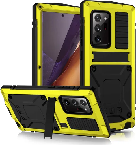 Vista 9 de Funda de metal compatible con Samsung Note 20 Ultra con protector de pantalla militar, resistente a prueba de golpes, con soporte para cámara, funda