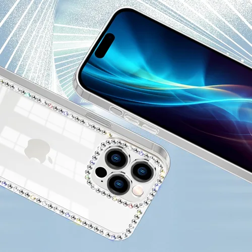 Vista 7 de Funda para iPhone 15, diseño de diamantes de imitación con purpurina, bonita para niñas y mujeres, con purpurina brillante y gemas de diseño