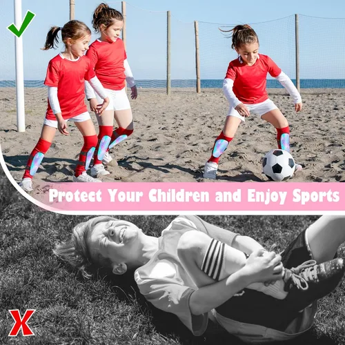 Vista 6 de Espinilleras de fútbol para niños y niñas, jóvenes, espinilleras, equipo de protección para niñas de 2 a 7 años para juegos de fútbol, protección