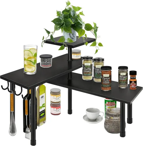 Vista 4 de Homode Estante organizador de encimera de baño, organizador de encimera de cocina, soporte de madera de 3 niveles para colocar sobre el fregadero