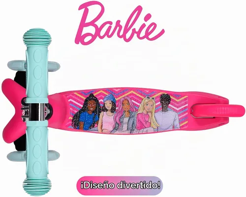 Vista 8 de Patinete para niños, auto equilibrio de 3 ruedas, ruedas LED iluminadas Barbie