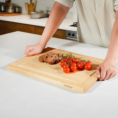Vista 3 de CONSDAN Tabla de cortar de madera para cocina, 16 x 12, madera de abedul sólido, grano de borde, tabla de cortar, bloque de carnicero con ranura