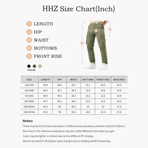 Vista 6 de HHZ Pantalones cargo ajustados para hombre, pantalones elásticos flexibles para trabajo, senderismo, con bolsillos, pantalones de trabajo tipo cargo