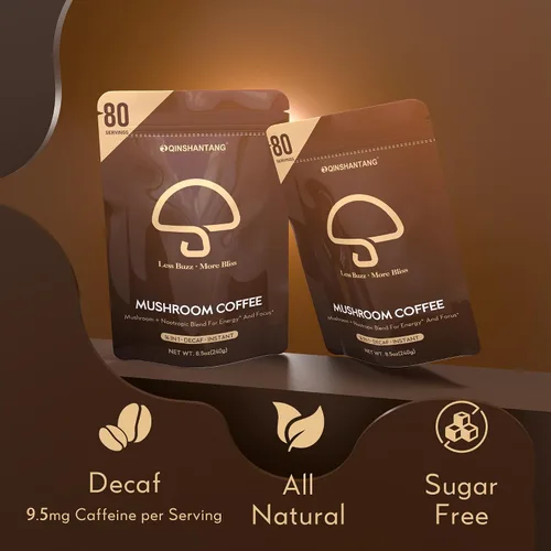 Vista 4 de Café instantáneo sin cafeína con hongos, suplemento de 14 hongos, 80 porciones grandes Mane de León, Reishi, Chaga, Cordyceps, Shiitake Energía