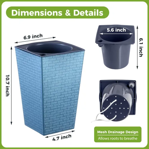 Vista 3 de Paquete de 2 macetas de riego automático de 10.7" x 6.9" para plantas de interior, macetas violetas de riego automático, macetas de flores