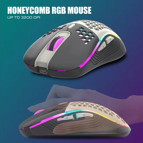 Vista 4 de RedThunder Combo de teclado y mouse inalámbricos K84, batería recargable retroiluminada RGB, 75% diseño de 84 teclas TKL ultra compacto