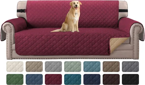 Vista 67 de H.VERSAILTEX Funda de sofá resistente al agua para sofá de 3 cojines, reversible, protector de muebles acolchado con correa elástica, funda de sofá
