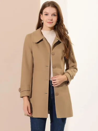 Vista 2 de Allegra K Abrigo largo con botones y cuello Peter Pan para mujer