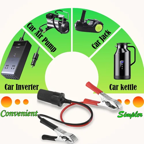Vista 6 de Enchufe para encendedor de cigarrillos de coche, clip de cocodrilo para encendedor de cigarrillos de automóvil, enchufe hembra a clip de cocodrilo