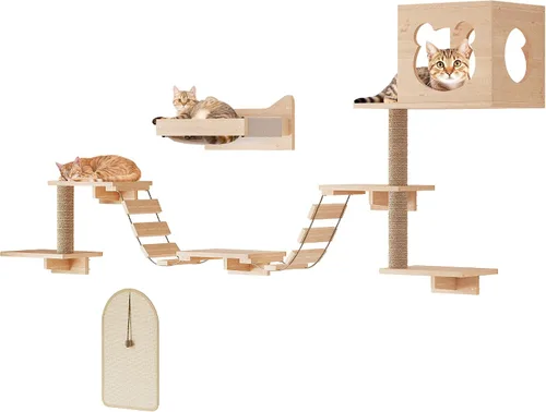 Vista 10 de PETKABOO - Muebles de pared para gatos, muebles de pared de pino para gatos, estantes de escalada con escalador, condominio, poste rascador