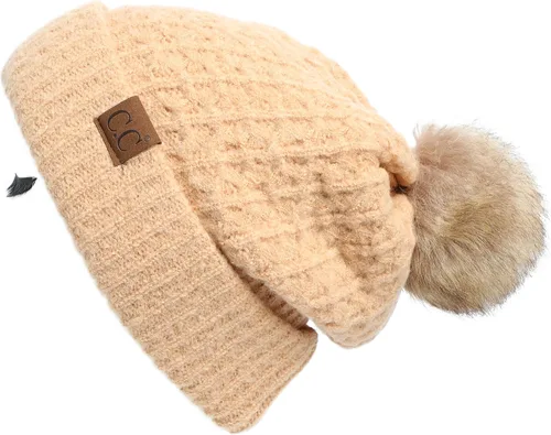 Vista 55 de Gorro unisex liso con pompón y ribete (HAT-43) de C.C Hatsandscarf Exclusives Marfil