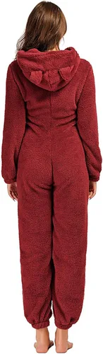 Vista 2 de chouyatou Mameluco de sherpa ultra cómodo para mujer, pijama con capucha para las orejas