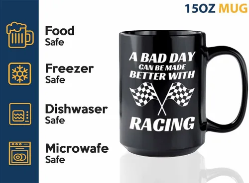 Vista 3 de Taza de café Racer de 15 onzas, color negro, Better With Racing - Fuel Speed Racer Car Guys Circuit Automotriz Racing Boy Regalos para él, papá