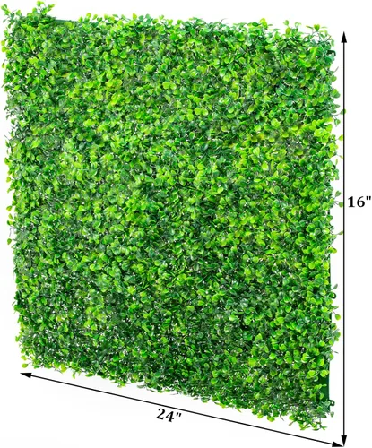 Vista 5 de TECSPACE 24 piezas de pared de césped artificial de 24 x 16 pulgadas, fondo de pared de césped de alta densidad de 2 pulgadas de altura, paneles