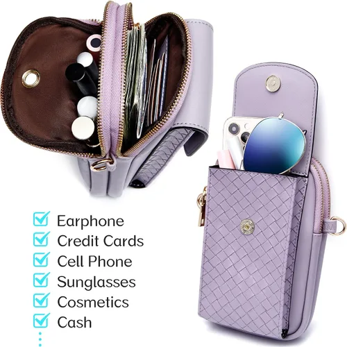 Vista 4 de KUKOO Pequeñas bolsas cruzadas para teléfono con ranuras para tarjetas, cartera para teléfono celular para viajes de compras