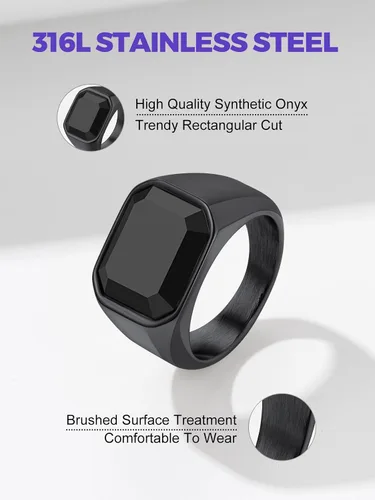 Vista 4 de Richsteel Anillo de ónix negro, anillo de acero inoxidable, chapado en oro, anillo de sello para el pulgar para hombres y mujeres, regalo de joyería