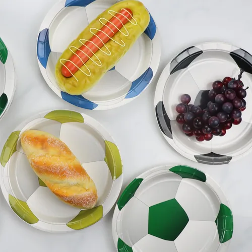 Vista 3 de 40 platos decorativos para fiesta de fútbol, incluyendo platos de postre desechables de 9 pulgadas para niños, fanáticos de deportes, eventos, día