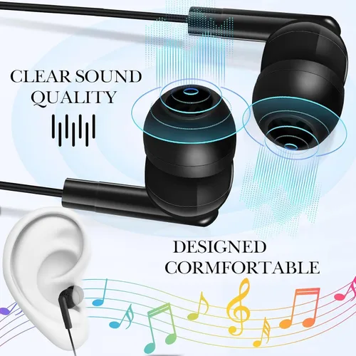 Vista 3 de Kanayu Paquete de 50 auriculares con cable a granel para aula, 0.1 in, sin Negro