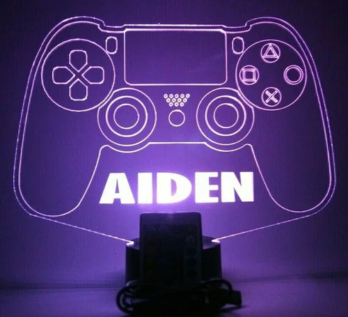 Vista 8 de MIRROR MANIA Lámpara de mesa con control de videojuegos, lámpara LED personalizada grabada para sala de juegos, con control remoto, 16 opciones