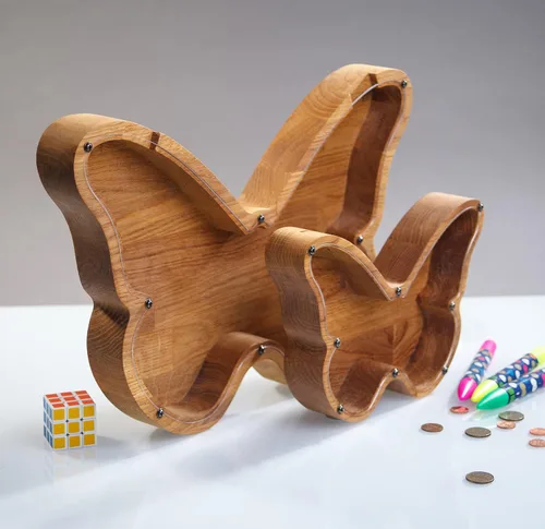 Vista 4 de BUTTERFLY - Alcancía para niños y niñas, caja de dinero personalizada para niños, ahorro de monedas de madera, idea de regalo perfecta