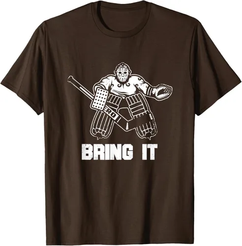 Vista 53 de Divertida camiseta gráfica de ropa de portero de hockey sobre hielo, Negro, S