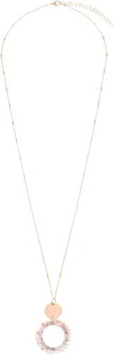 Vista 2 de RIAH FASHION Collar largo con colgante redondo de cuentas bohemias, cristal brillante, colgante circular de disco solar trenzado de madera