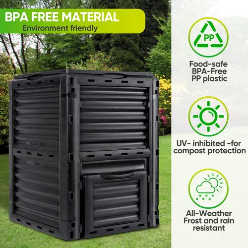 Vista 5 de F2C Contenedor de Compost de Jardín de Material Libre de BPA - 80 Galones (300 L) Contenedor de Compost Grande con Aireación Caja de Compost