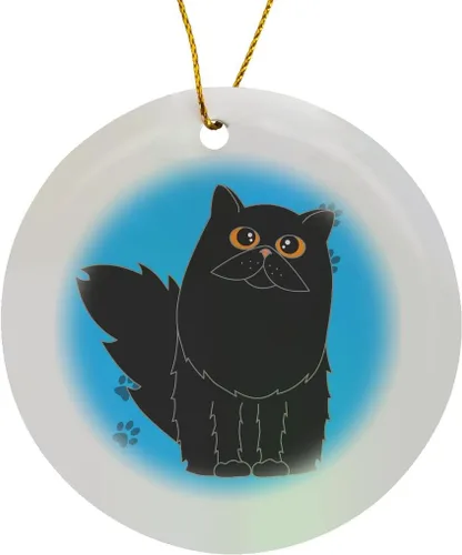 Vista 8 de Janna Salak Designs - Adorno de porcelana de copo de nieve con estampado de patas azules de pelo largo/gato persa negro, 3 pulgadas