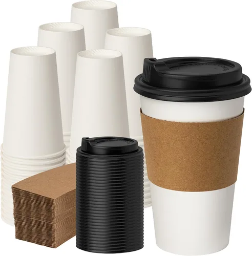 Vista 9 de METAPRINT - Paquete de 100 tazas de café desechables de 16 onzas con tapas Negro