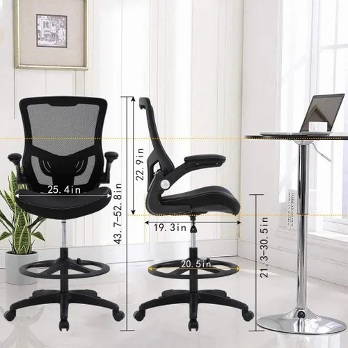 Vista 2 de BestOffice Silla de dibujo alta Negro Silla de oficina ergonómica