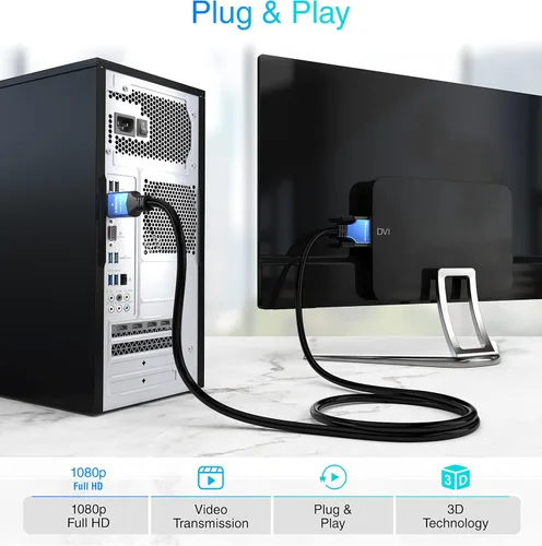 Vista 4 de BlueRigger Cable adaptador DVI a HDMI de 3 pies (alta velocidad, bidireccional, chapado en oro macho a macho, 1080p) - Cable HDMI a DVI