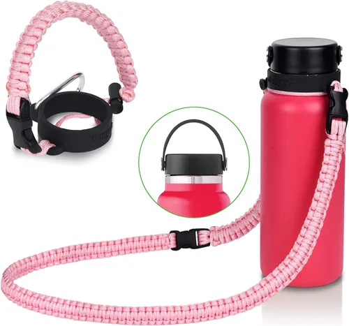 Vista 9 de Wongeto Mango de cuerda de paracaídas 2.0 con correa para el hombro compatible con Hydro Flask 2.0 correa de botella de agua de boca ancha
