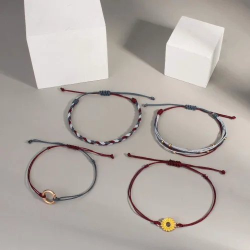 Vista 6 de Pulsera de cuerda trenzada hecha a mano con diseño de girasol para adolescentes y mujeres
