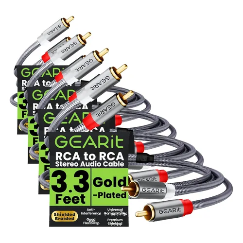 Vista 12 de GEARit Cable RCA (1 pie) 2RCA macho a 2RCA macho, cables de audio estéreo, cable RCA estéreo blindado trenzado para cine en casa, televisión de alta