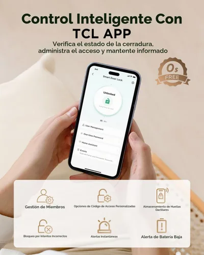Vista 3 de TCL Cerradura inteligente D2, cerradura de puerta de entrada sin llave con control de aplicación, códigos de acceso, llaves mecánicas y códigos