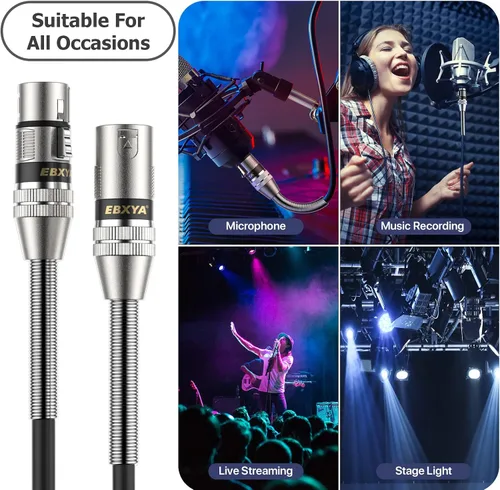 Vista 6 de EBXYA XLR Cables de 3 pies 6 paquetes, XLR macho a hembra equilibrado 3 pines cable de micrófono de resorte de metal compatible con mezcladores