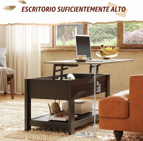 Vista 5 de WLIVE Mesa auxiliar, mesa de centro elevable de 39 pulgadas con compartimento oculto y estante de almacenamiento para sala de estar, color gris