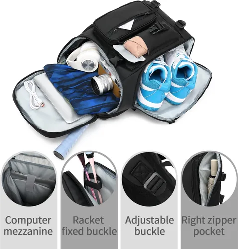 Vista 9 de Kalesi Mochila Bolsa de Lona para Gimnasio 4 Vías Impermeable con Compartimento para Zapatos para Viaje Deporte Senderismo Laptop, 02-Negro