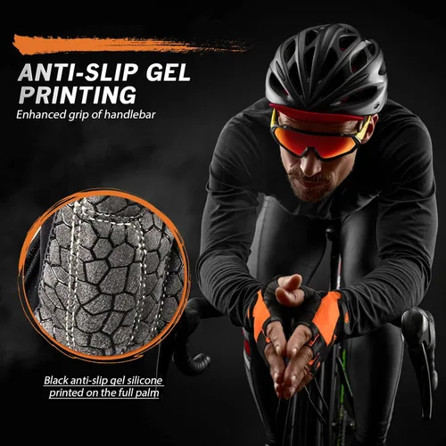 Vista 5 de Guantes de bicicleta para hombres y mujeres con almohadilla antideslizante que absorbe los golpes, guantes de ciclismo ligeros de medio dedo