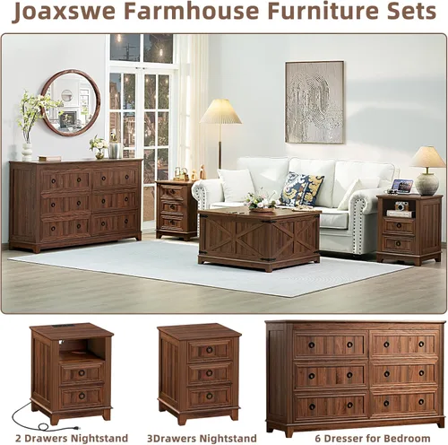 Vista 6 de Joaxswe Cómoda de 6 cajones para dormitorio, cómoda de madera de 54 Marrón
