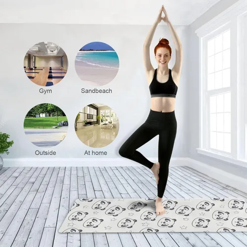 Vista 8 de Cute Star Panda Pattern Thin Yoga Mat with Bag, Non Slip Fitness Workout Mat, Foldable Suede Rubber Yoga Mat for Yoga Pilates and Fitness, 70.8" L x