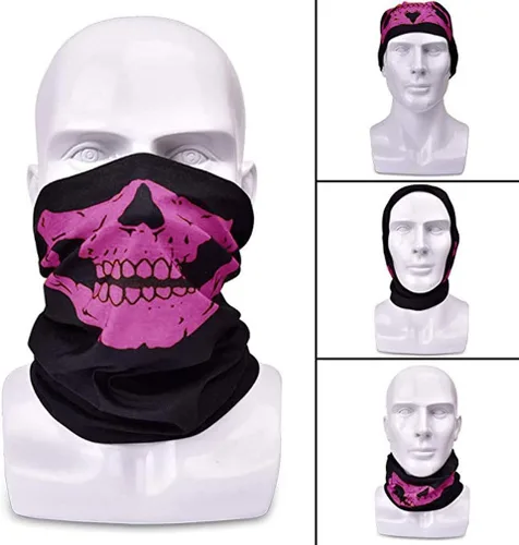 Vista 6 de Paquete de 3 bandanas de calavera para hombres, polainas de cuello para mujeres, máscara facial para motocicleta, protección contra el polvo