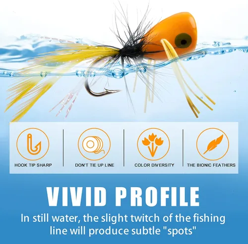Vista 4 de Kits de señuelos para pesca con mosca, Topwater Popper Fly Fishing Bass Crappie Fly Fishing Poppers Surtido para trucha Salmón Kit de 20 piezas