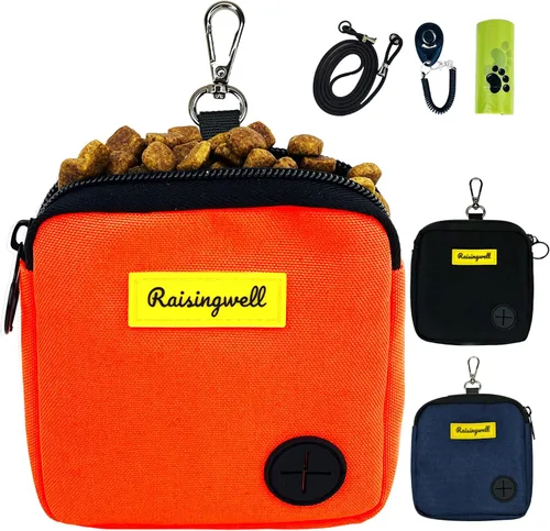 Vista 9 de Bolsa de golosinas para perros Raisingwell para caminar y entrenar con clicker, bolsas para excrementos pequeñas, riñonera con cierre, kit de A1.